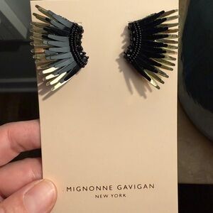 Mignonne Gavigan Black and Gold Feather Earrings